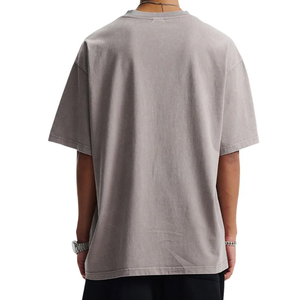 Camiseta de hombre de algodón puro con cuello en V, de manga corta, estilo retro, de punto, oversize, teñida con cera, lavada, vintage, con personalidad, lisa - Product Image 2