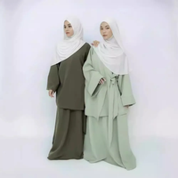 Traje Musulmán Eid de Dos Piezas para Mujer, Estilo Modesto, Chifón, Recto, Simple, Natural, Ecológico, Transpirable, Largo hasta el Suelo, 100% Algodón