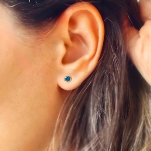 Blue 1CT Round Cut Gemstone Solitaire Daily Wear Stud <b>Earring</b> Moissanite With 14K Solid Gold <b>Fine</b> Jewelry For Partner - Product Image 5
