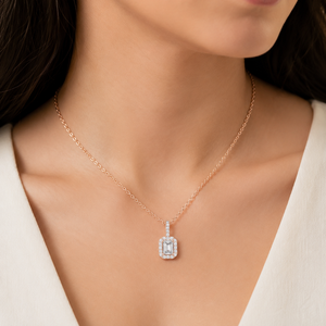 Colgante de Lujo de Oro Rosa de 18K con Diamante Cultivado en Laboratorio, Corte Esmeralda, con Halo, para Mujer, Uso Diario Clásico, Regalo de Boda - Product Image 1