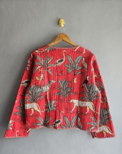 Red Quilted Jacket With <b>Animal</b> Print <b>Pattern</b> Full Sleeve Pullover Women's Summer Jacket Woven Polyester Fabric gift <b>for</b> her - Product Image 6