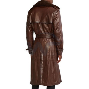 Comfortable Lightweight <b>Leather</b> Duster <b>Coat</b> <b>Men's</b> <b>Long</b> Winter Outerwear With Classic Collar Button Closure And Comfortable Fit - Product Image 3