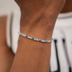 <b>Mens</b> 925 <b>silver</b> moissanite emerald baguette bracelet luxury engagement style jewellery slim tennis bracelet gift - Product Image 1