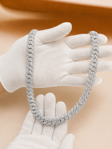 Moissanite Link <b>Necklace</b> Plated White Gold Statement Luxury <b>Necklace</b> Brilliant Round Diamond Fashion Jewelry for Men's - Product Image 3