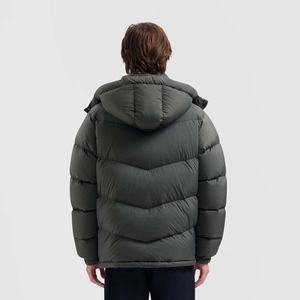 Blouson matelassé à capuche pour homme, vert foncé uni, chaud et épais pour l'hiver, coupe-vent, décontracté, fermeture éclair sur le devant, coupe classique - Product Image 3