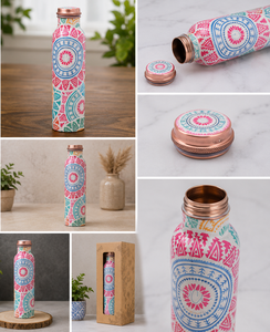 Bohemian Pattern Eco-Friendly <b>Metal</b> <b>Water</b> <b>Bottle</b> with Copper Lid Portable Drinkware for Travel - Product Image 6