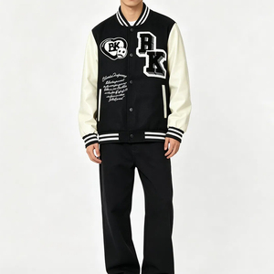 <b>Men's</b> Wool Blend High School Varsity <b>Jacket</b> Embroidered Lettering Preppy Style Autumn Turn Down Collar Regular Fit Wear <b>Jacket</b> - Product Image 6