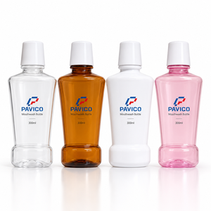Custom 300ml Flat PET Mouthwash <b>Bottle</b> Clear Amber <b>Pink</b> White Plastic Oral Care Packaging with Screw Cap Vietnam Factory - Product Image 3