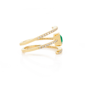 14K Solid Gold Octagon Emerald and Diamond Spiral Ring for Women - Product Image 6