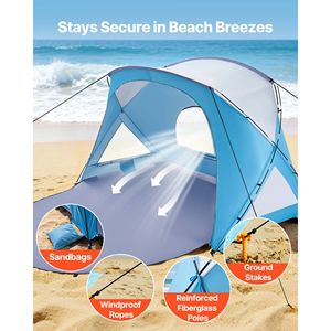Tenda da Spiaggia per 6 Persone con Protezione UPF 50+, Borsa per il Trasporto, Tasche per la Sabbia, Leggera, Estiva - Product Image 4