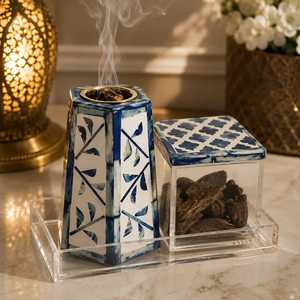 Brûleur d'encens en bois de santal écologique et durable, incrusté d'os indien et de nacre, avec diffuseur d'aromathérapie Mubkhar arabe - Product Image 3