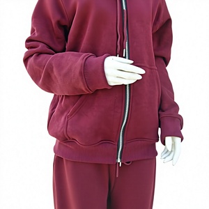 Maroon Ladies Solid Tracksuit Outfit Relaxed Silhouette Cotton Fleece 2 Piece Long <b>Set</b> Hooded Eco-Friendly OEM Service Custom - Product Image 1