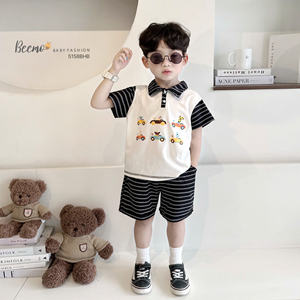 Conjuntos de Ropa Casual de Verano para Niños, Camisetas Polo de Manga Corta con Estampado de Autos y Pantalones Cortos a Rayas, Ropa para Niños Pequeños - Product Image 2