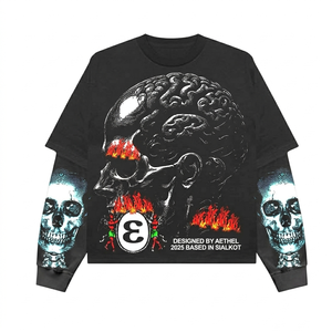 เสื้อยืดคอตตอนสองชั้นพรีเมียม 240 GSM หนักพิเศษ สีดำ พิมพ์ลายกราฟิก สกรีนโลโก้ตามสั่ง เสื้อยืดสองชั้นทันสมัยสำหรับผู้ชาย - Product Image 1