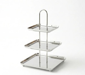 Support à gâteau rectangulaire en acier inoxydable à 2 ou 3 niveaux, finition miroir de luxe, plateau de présentation de desserts pour les fournitures de restauration hôtelière - Product Image 2