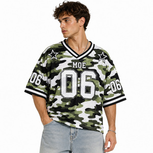 Trendy <b>Hip</b> Hop Unisex Boxy Oversized Crop Top Customizable Camo Forest Print American Football Jersey Retro Activewear Varsity - Product Image 2