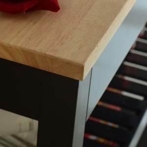 Black <b>Kitchen</b> <b>Island</b> Cart with Lockable Wheels <b>Mobile</b> Wood Top Design Impact for Parties Rubber Wood <b>Kitchen</b> <b>Islands</b> & Carts - Product Image 1