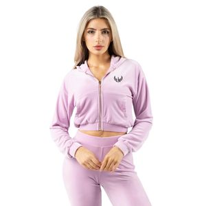 Sudadera con capucha corta rosa bebé para mujer, con cremallera completa, manga larga, suave, informal, para gimnasio, entrenamiento, ropa deportiva, ligera, para uso diario - Product Image 1