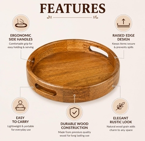 Plateau de service en bois de manguier de qualité supérieure pour le comptoir de cuisine, le rangement à domicile, le petit-déjeuner, le café, le thé, les collations et le service de table élégant XL - Product Image 2