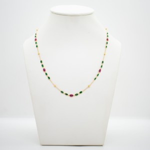 Natural <b>Ruby</b> and Emerald Station <b>Necklace</b> in Solid 18K Yellow Gold – Alternating Oval Bezel Set Red and Green Gemstone Chain - Product Image 1
