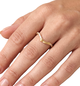 Round Cut Lab Diamond Twisted Vine Diamond Curved Chevron 14K Solid Gold Nature Inspired Leaf Texture <b>Stacking</b> Band - Product Image 5