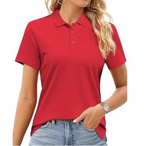 Nouveau T-shirt Polo Uni Rouge à Manches Courtes pour Femme – Style Décontracté, Respirant, Idéal pour l'Été et le Golf - Product Image 1