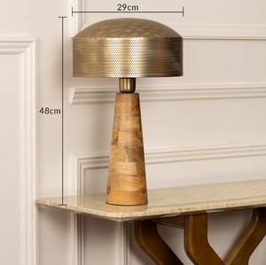 Lámpara de Mesa con Domo Metálico y Base de Madera |   Lámpara de Escritorio Decorativa Moderna |   Iluminación de Lujo para el Hogar - Product Image 4