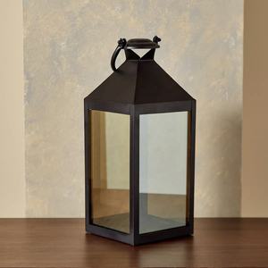 Décorations de table pour le Ramadan, porte-bougie en métal noir classique avec lanterne en verre brun doré - Product Image 4