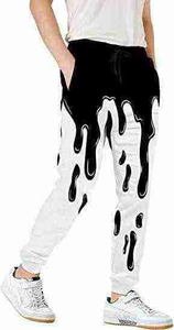 Men's Black <b>White</b> Dripping Print Sweatpants Elastic Waist Drawstring Casual <b>Joggers</b> Midweight Polyester Autumn Wear - Product Image 4