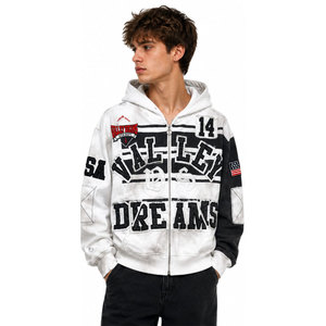 Sudadera con Capucha y Cremallera Oversize para Hombre Valley Dreams, de Algodón, Estilo Urbano, para Otoño, con Estampado de Letras Blancas y Negras - Product Image 4