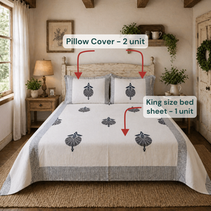 Jaipur Hand <b>Block</b> Printed Premium Floral <b>Bed</b> Sheet Set King Size Pure Cotton Soft Breathable Durable Sustainable Non Toxic Dye - Product Image 6