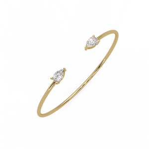Pulsera Abierta de Plata de Ley 925 Hecha a Mano con Diamantes Cultivados en Laboratorio, Dos Piedras, Chapada en Oro, Joyería Fina Minimalista - Product Image 1