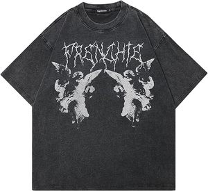 เสื้อยืดผู้ชายทรงปกติ ลายพิมพ์ Frenchie Gothic Angel แขนสั้น คอกลม ผ้าคอตตอนเจอร์ซีย์ ระบายอากาศได้ดี น้ำหนัก 220 กรัม สไตล์สตรีทแวร์ - Product Image 1