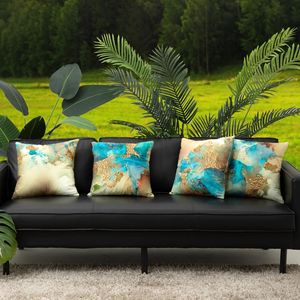 Turquoise Gold 18x18 Inch Modern Decorative Cushion Covers Set of 4 Teal Gold <b>Throw</b> <b>Pillow</b> Cases - Product Image 4