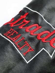 Premium Quality 100% Cotton Custom Men's Black Red Logo Embroidery Leather Sleeve Breathable High Street Style Varsity <b>Jacket</b> - Product Image 4