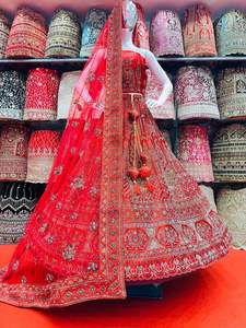 Regal Bridal Lehenga Choli with Heavy Jarkan Stones Full-Hand <b>Mirror</b> Work Long Blouse for Winter Indian Weddings - Product Image 5