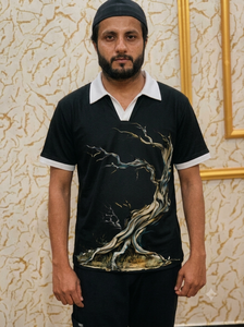 เสื้อยืดสีดำแบบยูนิเซ็กซ์ พิมพ์ลายด้านหน้า แขนสั้น แขนเสื้อตัดสี ผ้าเจอร์ซีย์ผสมสแปนเด็กซ์/คอตตอน สไตล์ลำลอง สตรีทแวร์ ทรงปกติ น้ำหนัก 320 กรัม - Product Image 2