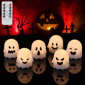 DRomance Lot de 6 Bougies LED sans Flamme Effet Fantôme pour Halloween, Bougies Votives Blanches Effrayantes, Télécommandées, à Piles, LED Romantiques - Product Image 1