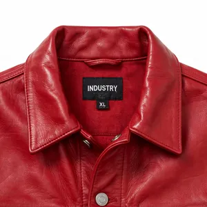 Veste de camionneur en similicuir rouge pour homme, 4 poches, boutonnée, style vintage, vêtements de travail, mode, vêtements d'extérieur d'hiver, veste avec logo personnalisé - Product Image 5