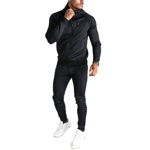 Ensemble de survêtement sportif pour homme en molleton de coton avec sweat à capuche et pantalon de jogging, fermeture éclair intégrale, logo personnalisé, vente en gros - Product Image 1