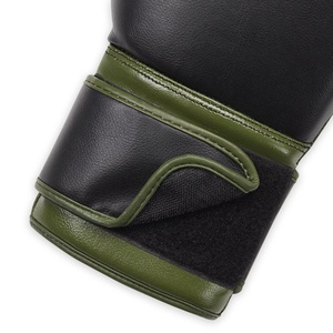 Gants de boxe en cuir noir avec garniture verte, sangle de poignet réglable en velcro pour adultes, pour l'entraînement - Product Image 5