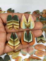 Paire de cabochons en jaspe polychrome naturel Radha Arts, motifs uniques, pour la fabrication de boucles d'oreilles, bagues, pendentifs et bijoux en argent