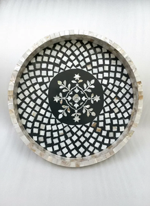ถาดกลมฝังมุกจาก Blossom Craft India |   ของตกแต่งรูปทรงเรขาคณิตลายดอกไม้ - Product Image 5