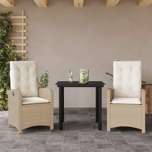 Ensemble de salle à manger de jardin beige avec table noire et coussins crème - Product Image 1