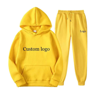 Precio al por mayor: Conjunto de chándal de invierno estilo urbano con chaqueta con capucha y cordón, y pantalón jogger, ropa deportiva atlética para entrenamiento, running y gimnasio, color liso. - Product Image 2