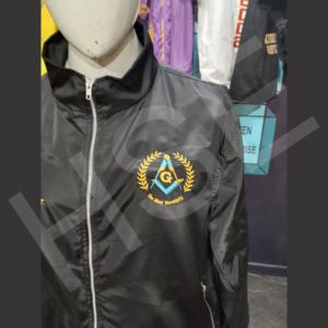 Veste coupe-vent maçonnique brodée sur mesure, veste noire légère à fermeture éclair intégrale avec logo personnalisé - Product Image 4