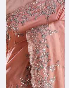 Sari en soie organza pur avec travail de fils zari et de paillettes et pièce de blouse de style indien pour femmes pour les mariages et les fêtes. - Product Image 2