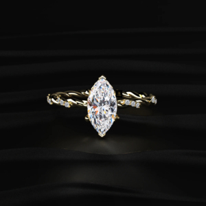 Bague de fiançailles en diamant de laboratoire taille marquise, pavé torsadé, certifiée IGI, couleurs D à F, or, argent, jaune, blanc, rose, radiant - Product Image 3