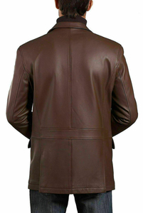 Men Brown <b>Leather</b> <b>Blazer</b> Notched Collar Regular Fit Full Length Sleeve Italian Style <b>Jacket</b> - Product Image 3