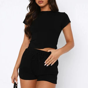 Conjunto de Ropa de Salón para Mujer, Verano, Dos Piezas, Color Sólido, Camiseta Corta de Manga Corta, Pantalones Cortos Casuales, Leggings, 2026 - Product Image 1